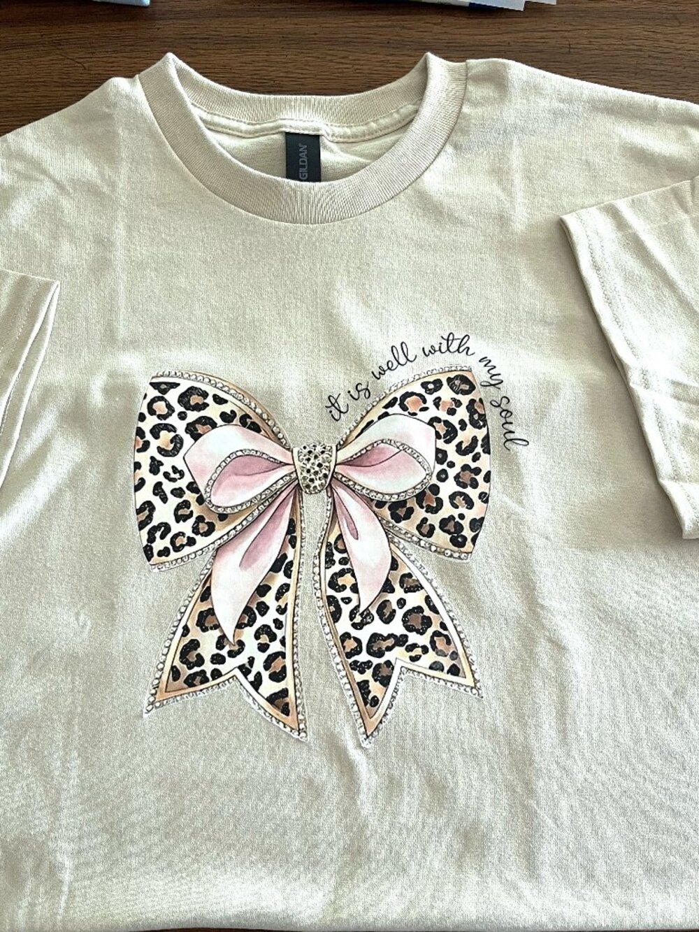 Women Pink/Tan Bow Inspirational Size Large